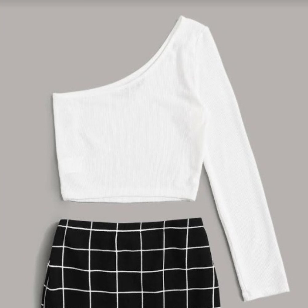 SHEIN White Ribbed One Shoulder Crop Top